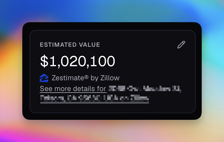 Nino property card showing an estimated value with Zestimate attribution from Zillow